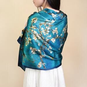 Van Gogh Almond Blossoms Blue and Cream Scarf EUC